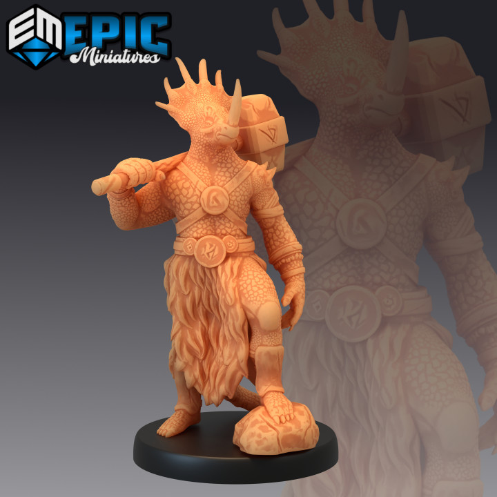 3D Printable Dinosaur Tribe Hammer Warrior / Primitive Humanoid