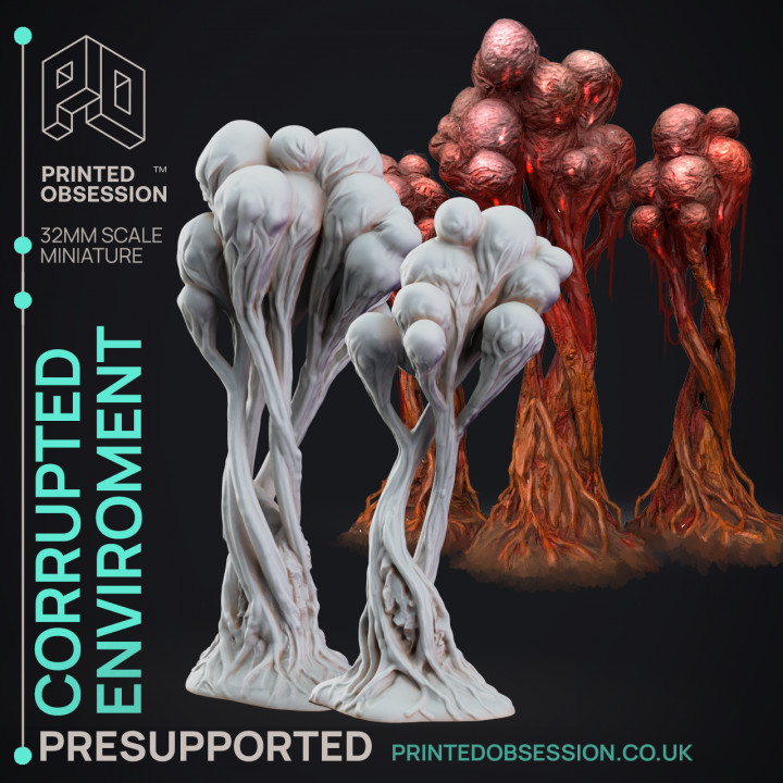 Corrupted Trees & Eggs - 5 Horror Environment Models - The Mists of Change - PRESUPPORTED - 32mm scale image