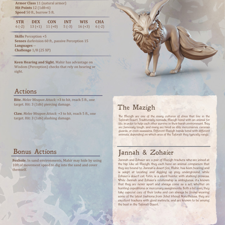 Jannah, Mazigh Desert Elf Tracker and Fox (Pre-Supported) image