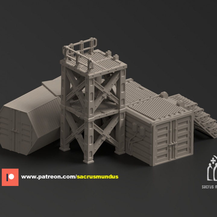 Kyhlden. Hive City Docks. 3D Printing Designs Bundle. Futuristic / Containers / Platforms / Scifi Buildings. Terrain and Scenery for Wargames image