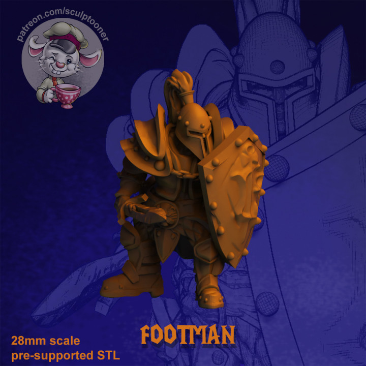 Footman - 28 mm miniature 3D print model image