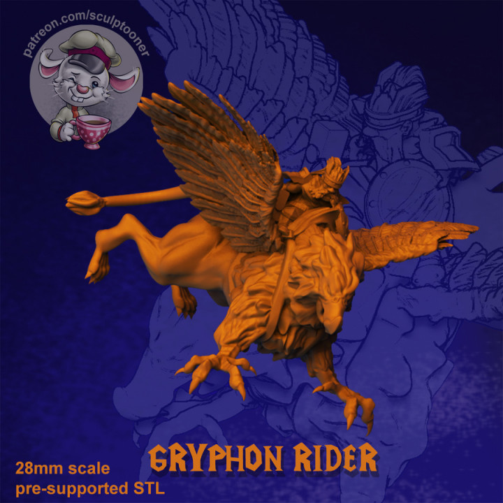 Gryphon Rider - 28 mm miniature 3D print model image