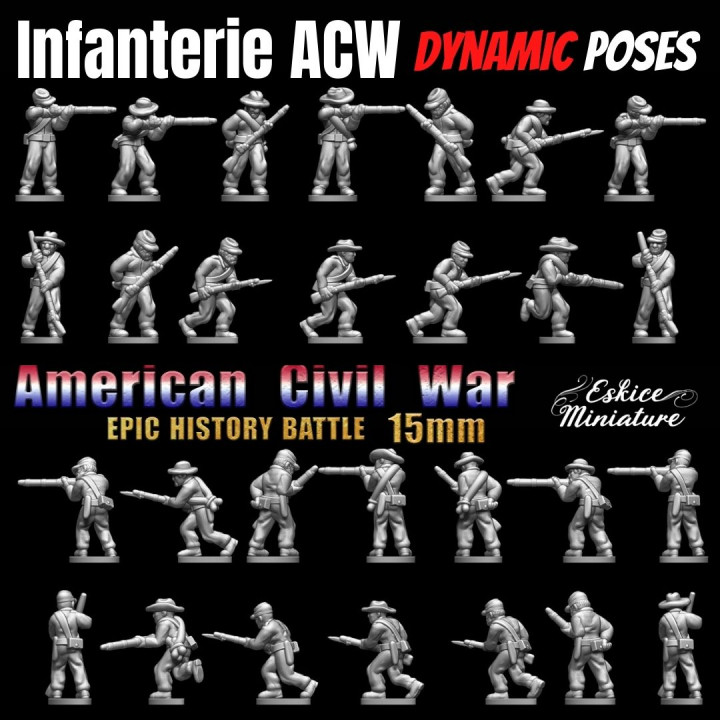 Dynamic poses Infantry - Epic History Battle of American Civil War -15mm scale image