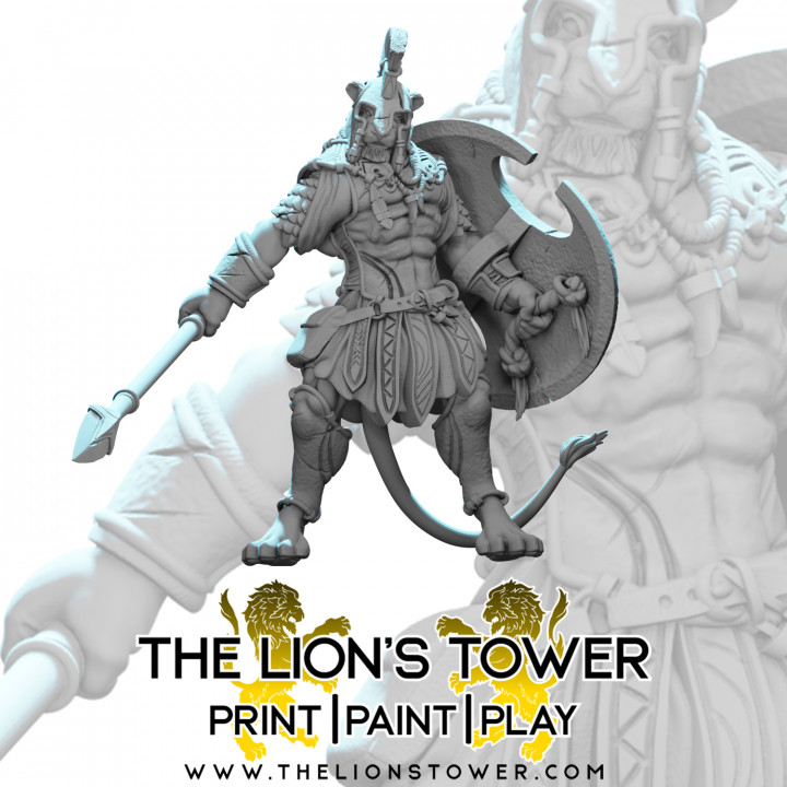 Leonin Warrior with Spear and Shield (32mm scale presupported miniature) image