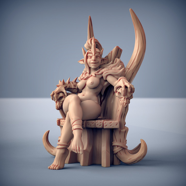 Trixia the Hobgoblins Queen (Fantasy Pinup) & Throne image