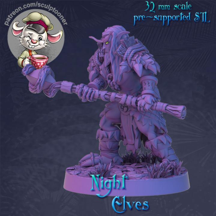 Druid Night Elf male attack posed - 32mm scale printable miniature image