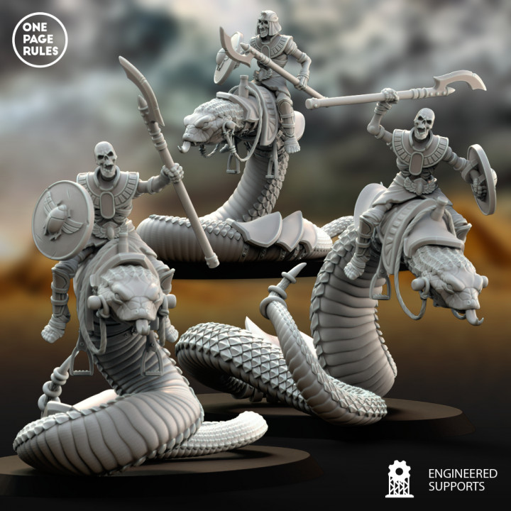 3D Printable Snake Riders - Mummified Undead by One Page Rules