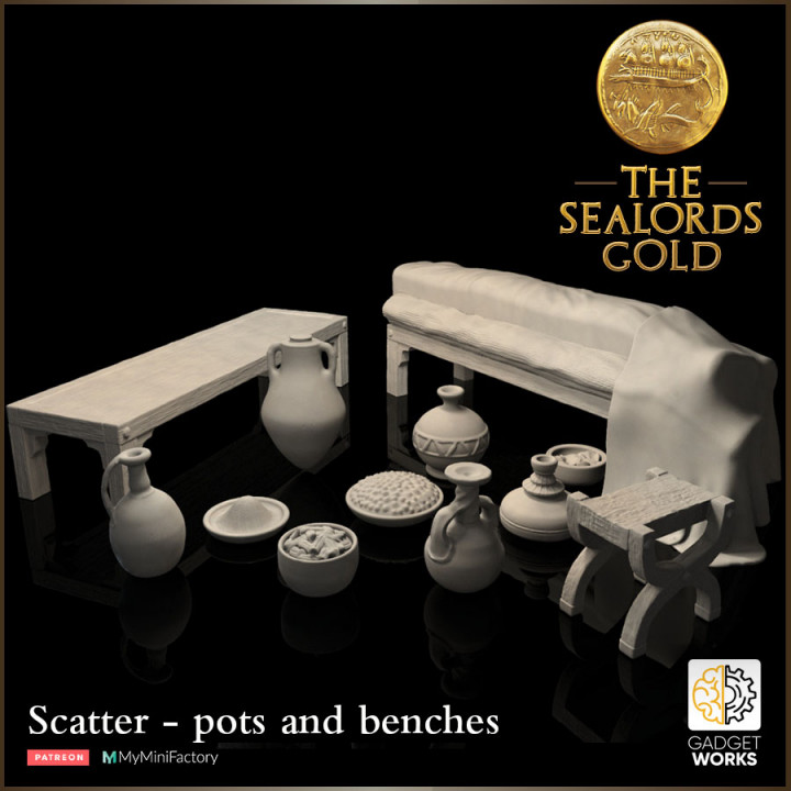 Scatter scenery - pots, benches and cloth image