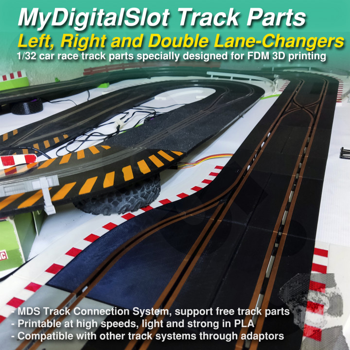 MyDigitalSlot Left, Right and Double Lane-Changers, 3D printed DIY track parts for your 1/32 Digital Slot Car Racing Game image