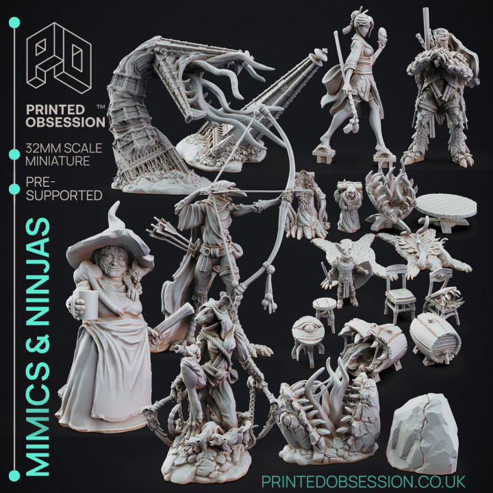 Ninjas Vs Mimics - Pack of 15 minis - PRESUPPORTED - 32mm Scale image