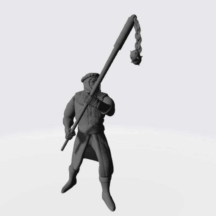 Medieval infantry with flail pole weapon image