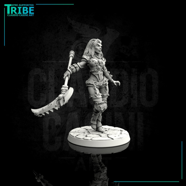 (0049) Female elf human tiefling vampire succubus warrior cleric with scythe image