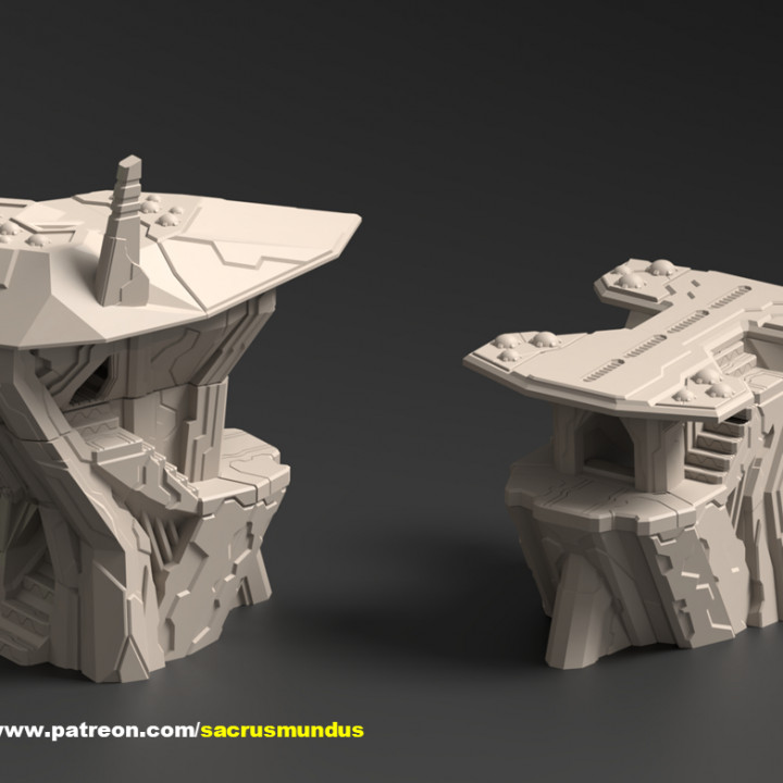 Delta-Sol. Alien Border World. 3D Printing Designs Bundle. Futuristic / Alien / Xenos/ Scifi Buildings. Terrain and Scenery for Wargames image