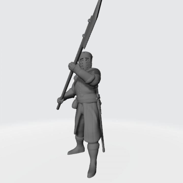 Medieval infantry with crusader helmet and pole weapon image