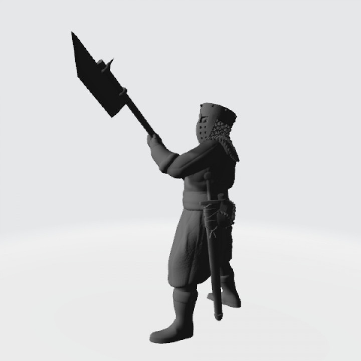 Medieval infantry with crusader helmet and pole weapon image