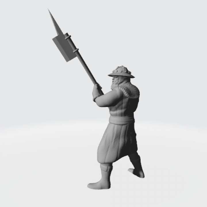 Old medieval infantry man with pole weapon image