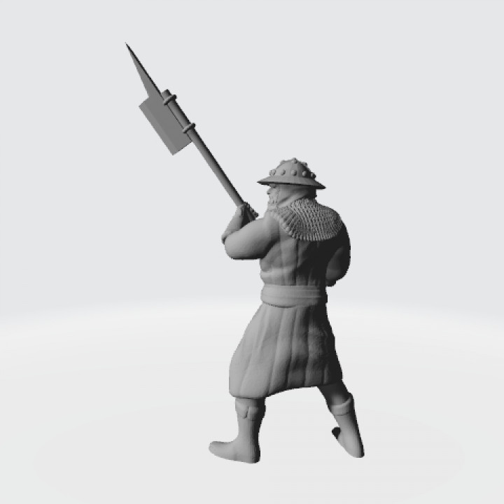 Old medieval infantry man with pole weapon image