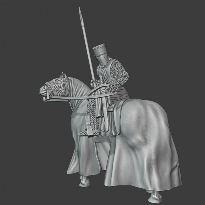 Medieval Mounted Crusader knight looking back image