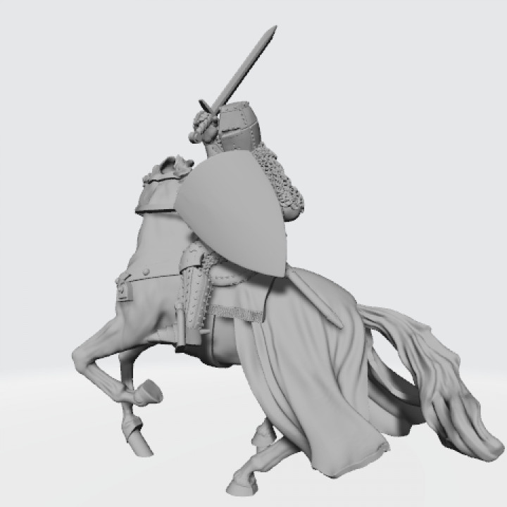 Medieval knight fighting from horseback with sword image