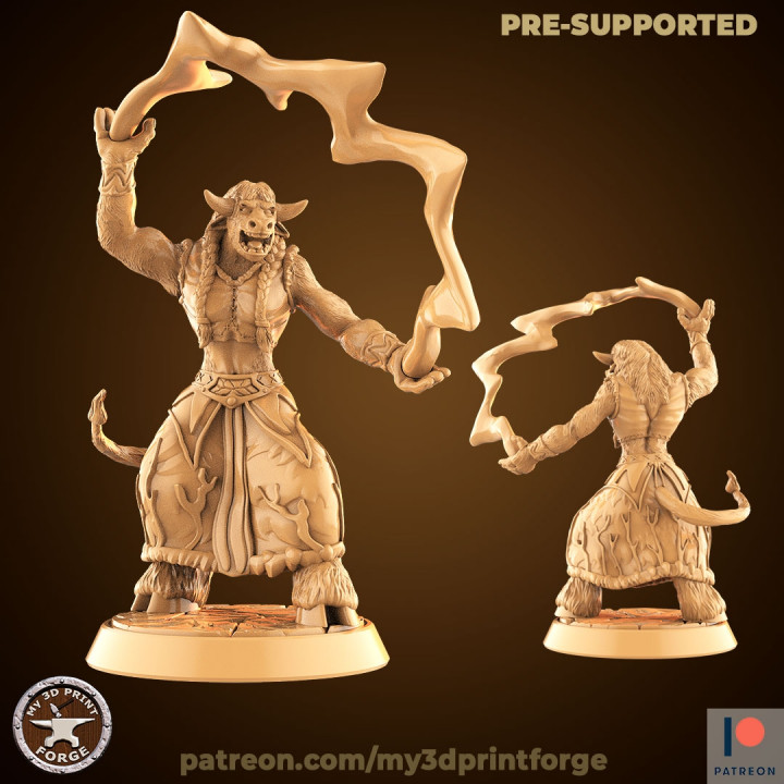 Minotaur Druid Female casting lightning spell image