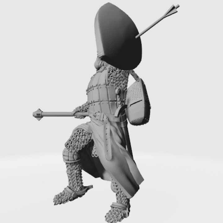 Medieval knight charging with mace, chained helmet and shield image