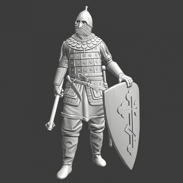 Medieval Noble Russian Knight with mace and cross shield image