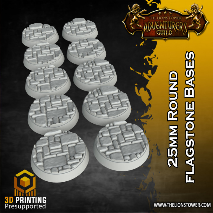 Bulk flagstone textured round bases bundle - 33 round bases in sizes 25mm, 32mm, 40mm, 50mm, 60mm image
