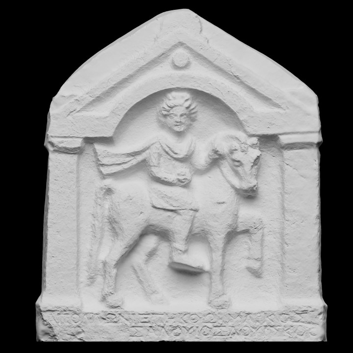 Marble relief of a horseman within a shrine image
