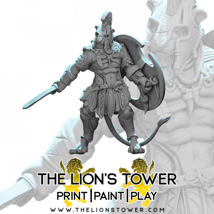 Leonin Warrior with falcata 2 (32mm scale presupported miniature) image