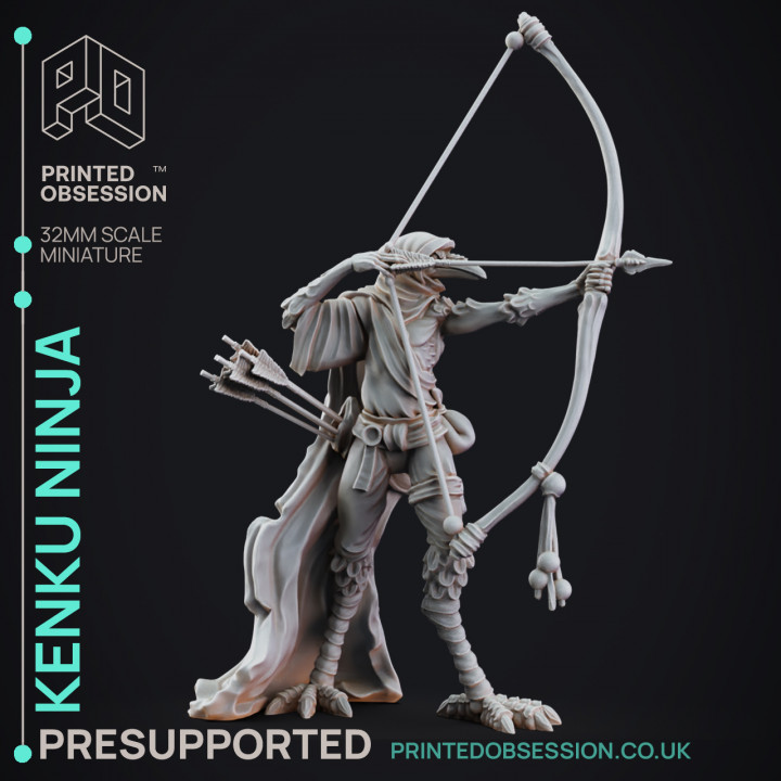 Kenku Ninja - Archer - PRESUPPORTED - 32mm scale - Illustrated & Stated image