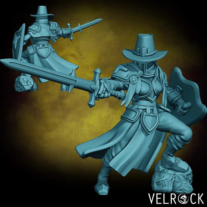 Witch Hunter Cleric with Sword/Hammer/Crossbow and Shield (Female) (PRESUPPORTED) image
