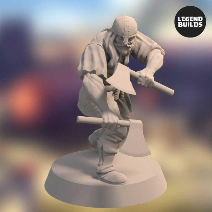 Acenii Barbarian Axe Warriors (3 unique miniatures) – 3D printable miniature – STL file image