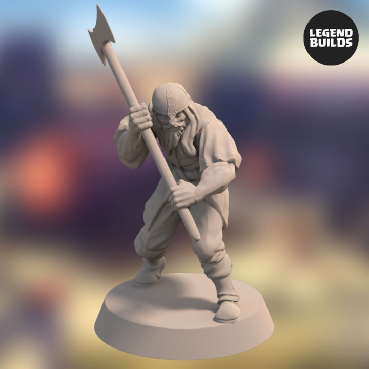 Acenii Barbarian Axe Warriors (3 unique miniatures) – 3D printable miniature – STL file image
