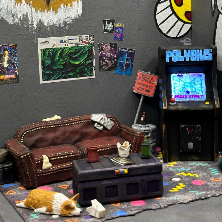 3D Print of Tabletop miniature scifi cyberpunk fantasy. Sofa and