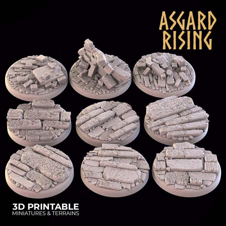 RUINS 9 x Round Bases 25/28/30/32mm - PRESUPPORTED image