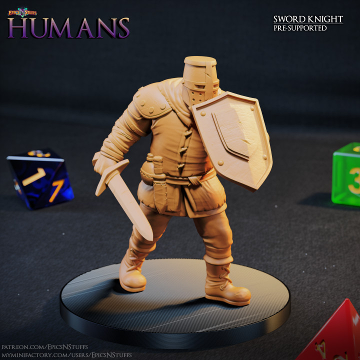 Human Sword Knight 1A Miniature - Pre-Supported image