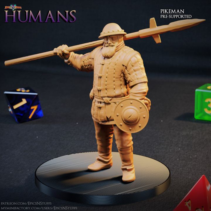Human Pikeman 1C Miniature - Pre-Supported image
