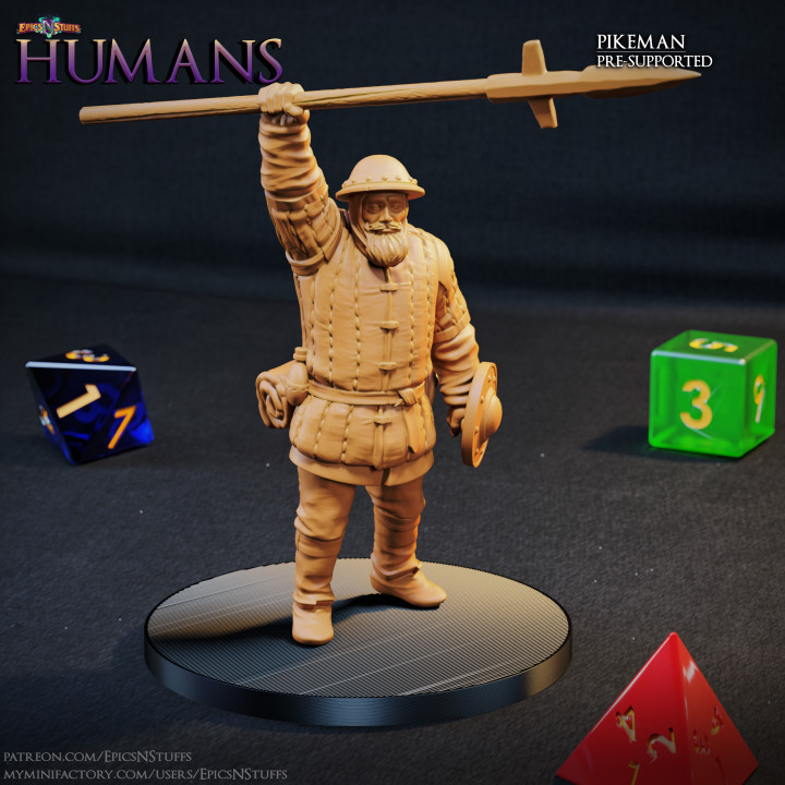 Human Pikeman 1D Miniature - Pre-Supported image