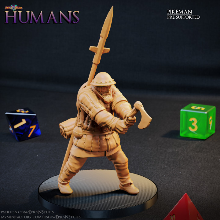 Human Pikeman 1E Miniature - Pre-Supported image