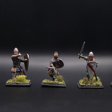 Picture of print of 11th century Armoured Warriors with swords x5