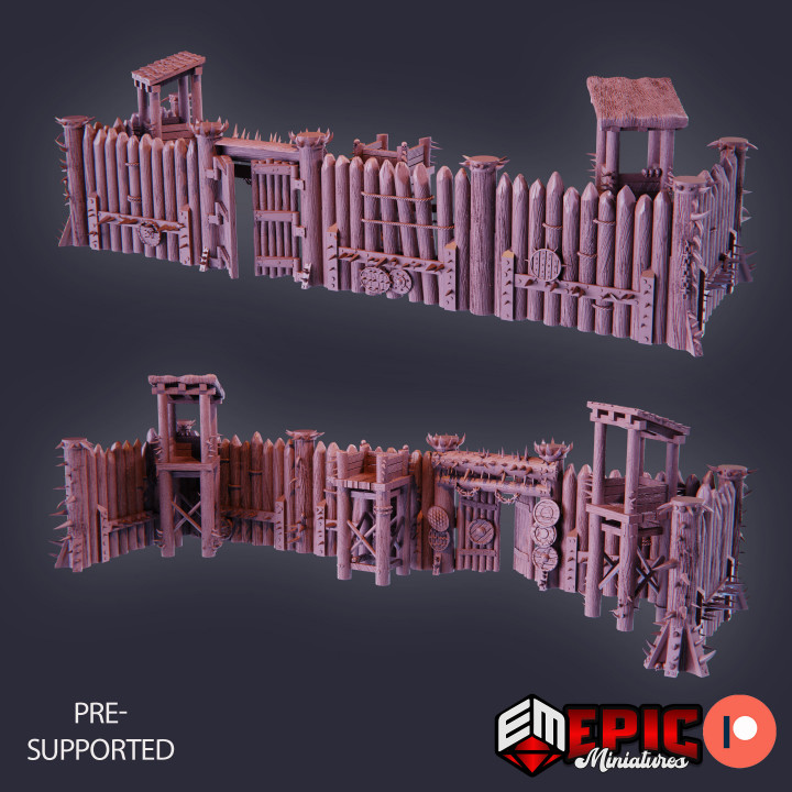 Rampart Walls & Gate / Modular Wooden Fortification / Bandit Army Camp image