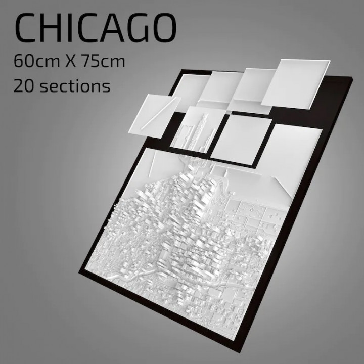 3D Chicago | Digital Files | 3D STL File | Chicago 3D Map | 3D City Art | 3D Printed Landmark | Model of Chicago Skyline | 3D Art image