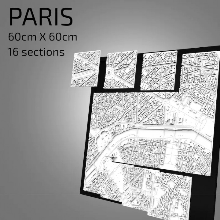 3D Paris | Digital Files | 3D STL File | Paris 3D Map | 3D City Art | 3D Printed Landmark | Model of Paris Skyline | 3D Art image