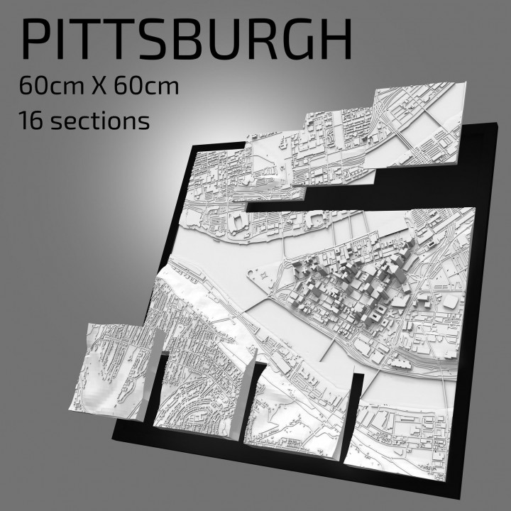 3D Pittsburgh | Digital Files | 3D STL File | Pittsburgh 3D Map | 3D City Art | 3D Printed Landmark | Model of Pittsburgh Skyline | 3D Art image