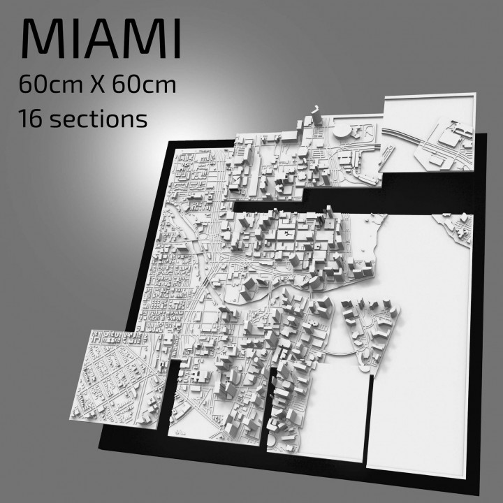 3D Miami | Digital Files | 3D STL File | Miami 3D Map | 3D City Art | 3D Printed Landmark | Model of Miami Skyline | Art image