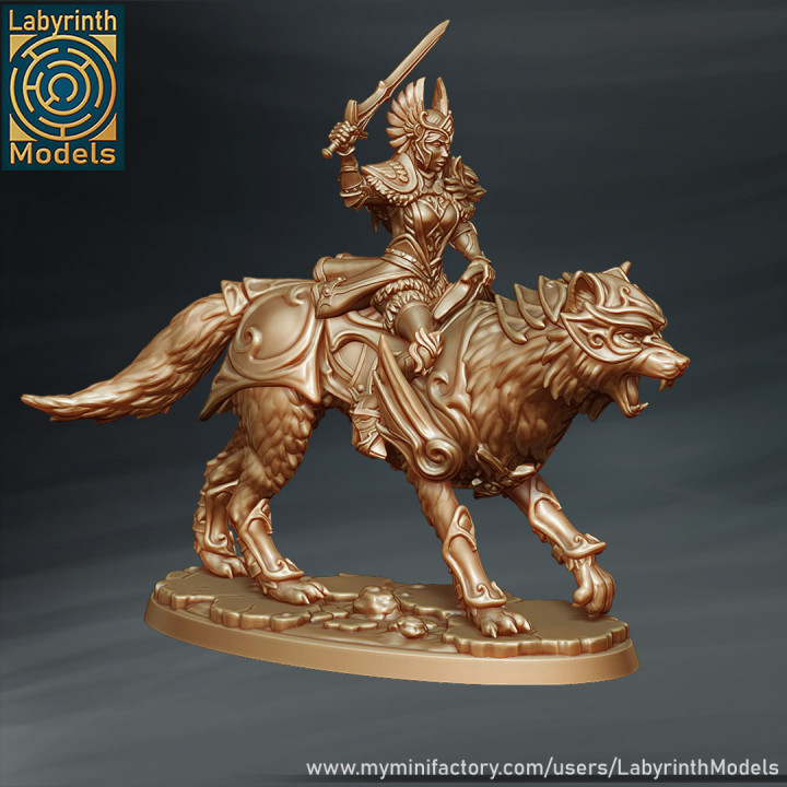 Valkyrie Cavalry (riding Giant Snow-Wolves) - 32mm scale image