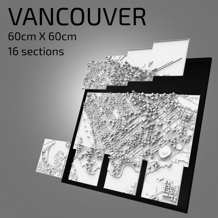 3D Vancouver | Digital Files | 3D STL File | Vancouver 3D Map | 3D City Art | 3D Printed Landmark | Model of Vancouver Skyline | 3D Art image