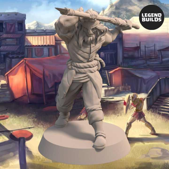 Acenii Barbarian Spearmen – Pose 1 – 3D printable miniature – STL file image