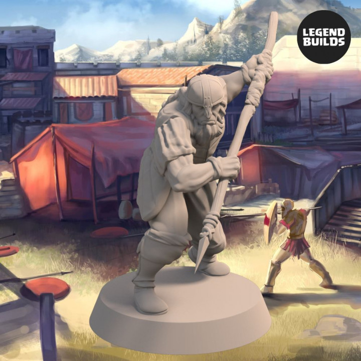 Acenii Barbarian Spearmen – Pose 2 – 3D printable miniature – STL file image