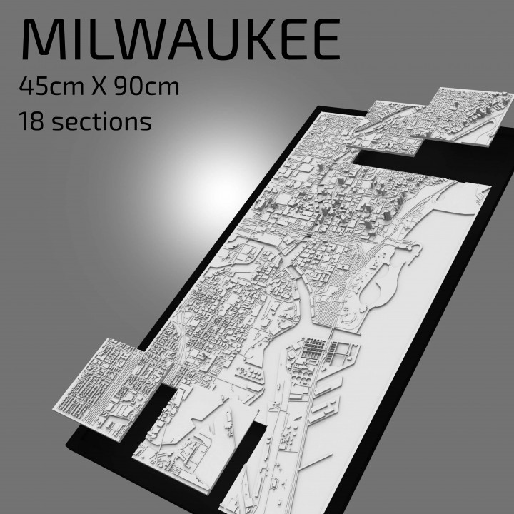 3D Milwaukee | Digital Files | 3D STL File | Milwaukee 3D Map | 3D City Art | 3D Printed Landmark | Model of Milwaukee Skyline | 3D Art image